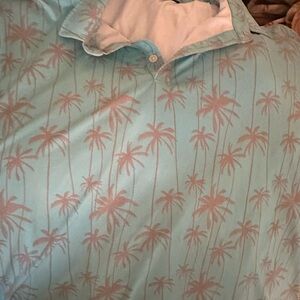 Palm Tree Patterned Polo Shirt - Blue and Pink
